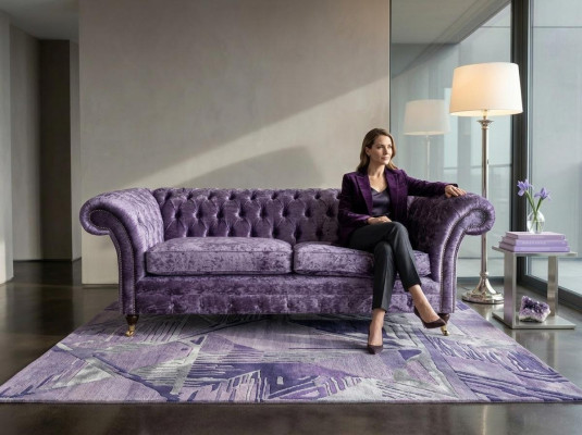 Fioletowa trzyosobowa sofa Chesterfield Chesterfield luksusowa 3-miejscowa sofa do siedzenia