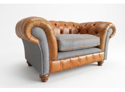 Fotel tapicerowany Chesterfield Sofa Chesterfield Materiał Skóra Tkanina Kanapa Jednoosobowa Brązowa