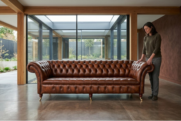 Chesterfield 4 miejsce do siedzenia Podkładka Kanapa Styl Nowoczesny Skóra Materiał Sofa Kanapy Skóra