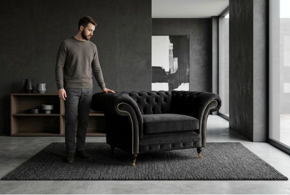 Chesterfield Design Materiałowa Sofa Fotel 1,5-miejscowa Nowoczesne kanapy z poduszkami Lounge Club