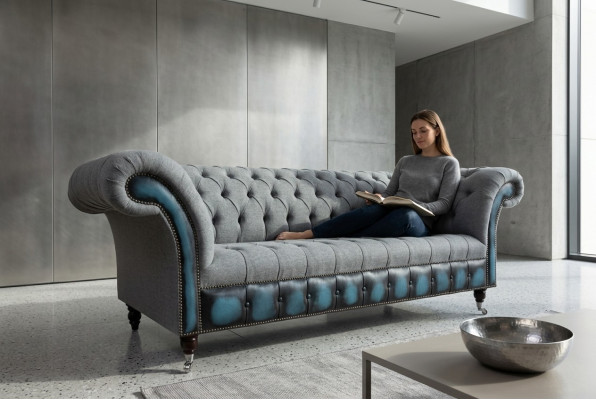 Projektant Chesterfield Szary Sofy Podkładka Kanapy Włókienniczy Relaks Meble