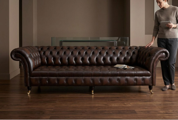 Classic Chesterfield Skóra Podkładka Luxury Sofa Design Couch Sofy 4 miejsce do siedzenia Nowość