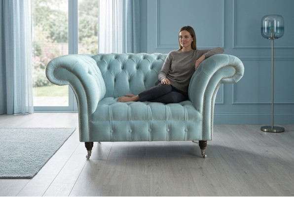 Chesterfield Design Materiał Kanapy Fotel 1,5 osobowy Sofy Do Pokoju Dziennego Niebieski Aksamit