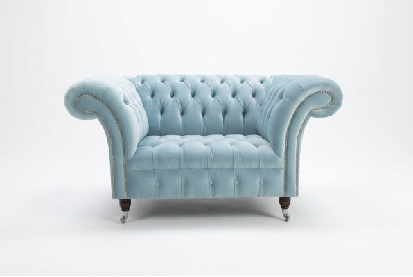 Chesterfield Design Materiał Kanapy Fotel 1,5 osobowy Sofy Do Pokoju Dziennego Niebieski Aksamit