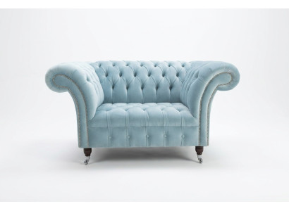 Chesterfield Design Materiał Kanapy Fotel 1,5 osobowy Sofy Do Pokoju Dziennego Niebieski Aksamit