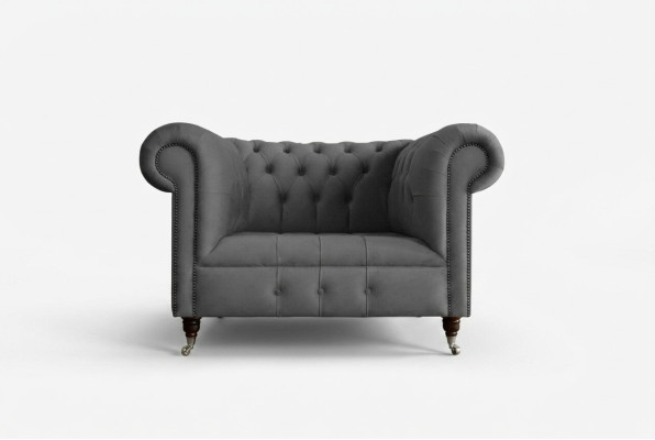 Fotel 1-osobowy Chesterfield z teksturowaną tapicerką, luksusowy design sof, sofa materiałowa.