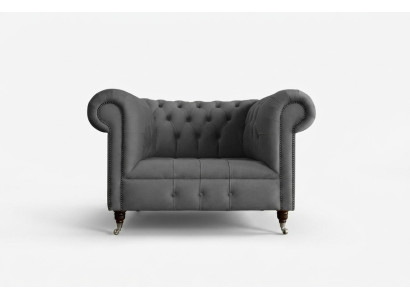 Fotel 1-osobowy Chesterfield z teksturowaną tapicerką, luksusowy design sof, sofa materiałowa.