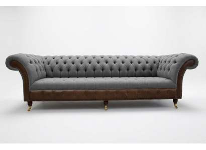 Sofa Design Chesterfield 4-miejsce do siedzenia Szara Kanapa Podkładka Skóra Sofy Salonowe Nowa