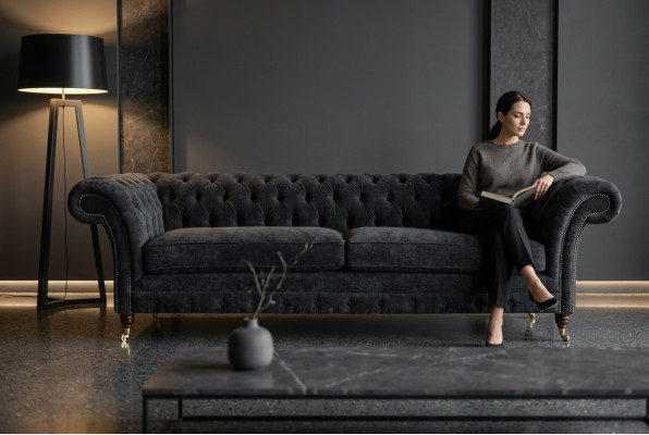 Wysokiej jakości kanapa Chesterfield Podkładka czteroosobowa sofa włókiennicza tkanina z materiału XXL