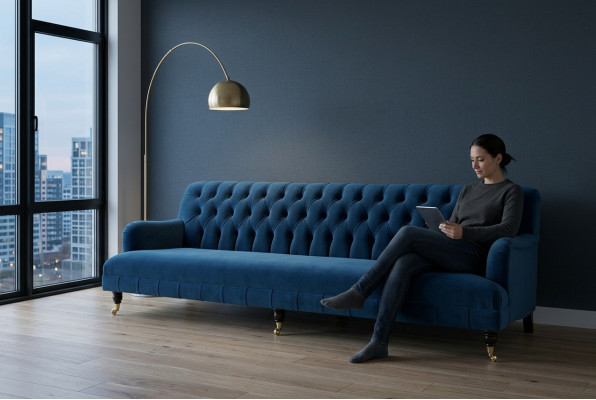 Duża niebieska luksusowa sofa czteroosobowa Chesterfield xxl Podkładka Meble