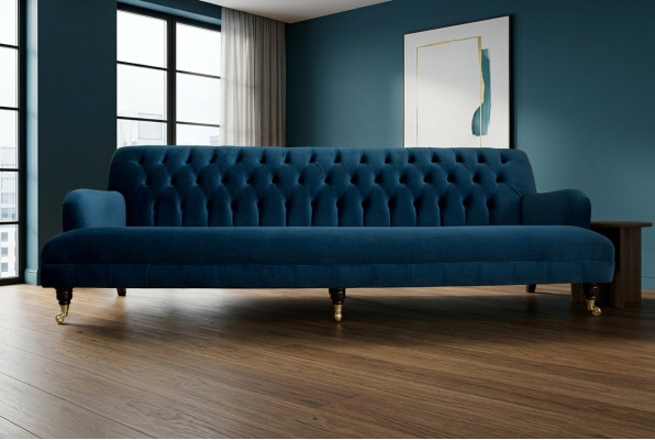 Duża niebieska luksusowa sofa czteroosobowa Chesterfield xxl Podkładka Meble