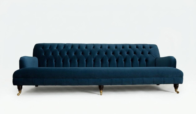 Duża niebieska luksusowa sofa czteroosobowa Chesterfield xxl Podkładka Meble