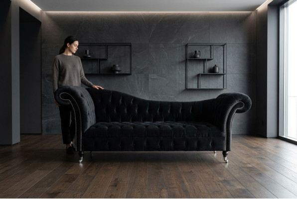 Kanapa trzyosobowa Chesterfield Podkładka designerska sofa 3-osobowa Siedziba sofy Pokój Czarny