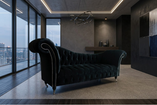 Kanapa trzyosobowa Chesterfield Podkładka designerska sofa 3-osobowa Siedziba sofy Pokój Czarny