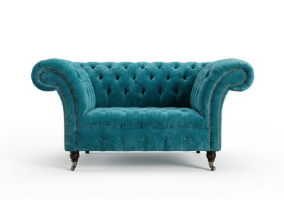 Fotel Chesterfield Wzór Tkanina Kanapa 1,5 Poduszki Sofy Salon Aksamit Turkusowy nowy