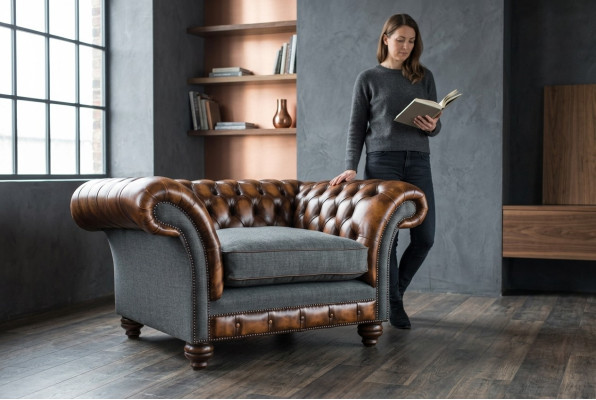Chesterfield Projekt tkaniny Kanapa Fotel 1,5-osobowa Sofa pokojowa Nowy Klub