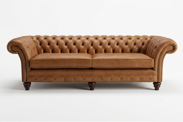 Sofa Brown Chesterfield Luxury 4-miejsce do siedzenia Sofa Podkładka Materiał miejsca do siedzenia