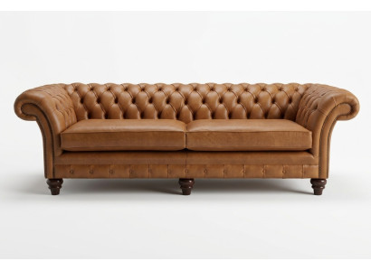 Sofa Brown Chesterfield Luxury 4-miejsce do siedzenia Sofa Podkładka Materiał miejsca do siedzenia