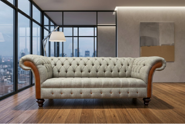 Szara kanapa trzyosobowa Chesterfield Podkładka Design Sofa Modern 3 osobowa