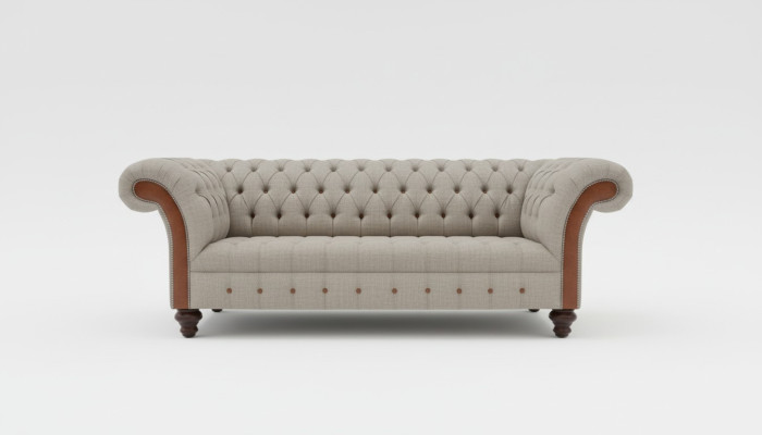 Szara kanapa trzyosobowa Chesterfield Podkładka Design Sofa Modern 3 osobowa