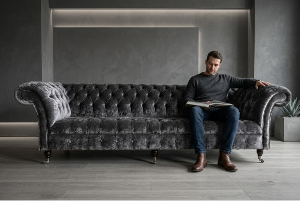 Designerska sofa Chesterfield Szary Luxury Couch Sofa 4 miejsce do siedzenia Material Sofa
