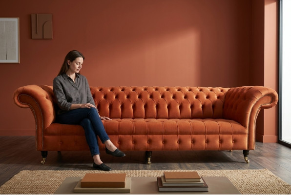 Sofa Podkładka Chesterfield Włókienniczy Sofy Design Luksusowe Sofy Skórzane 4 miejsce do siedzenia 265cm