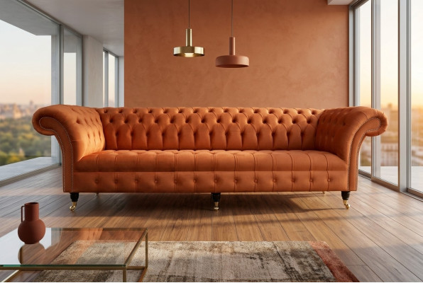 Sofa Podkładka Chesterfield Włókienniczy Sofy Design Luksusowe Sofy Skórzane 4 miejsce do siedzenia 265cm