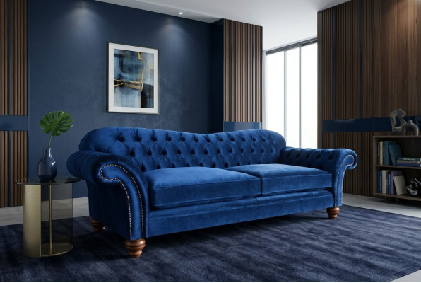 Design Sofa 4 miejsce do siedzenia Sofa Włókienniczy Podkładka Blue Classic Sofas Chesterfield Nowość