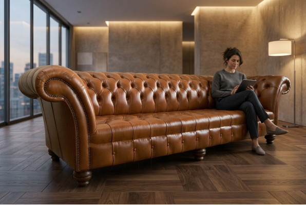 Kanapa Brown Chesterfield Skóra 4 miejsce do siedzenia xxl Duża Sofa Kanapy Duża Nowa Podkładka