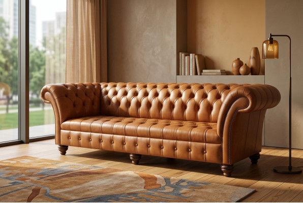 Kanapa Brown Chesterfield Skóra 4 miejsce do siedzenia xxl Duża Sofa Kanapy Duża Nowa Podkładka