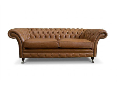 Sofa 3 miejsce do siedzenia Kanapa Chesterfield Podkładka Siedziba Ustawienie Skóra Braun Włókienniczy