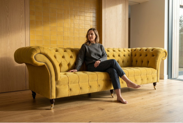 Sofa Sofa Podkładka Chesterfield Włókienniczy Sofy Design Luksusowe Sofy Tkaninowe 4-osobowe Żółte
