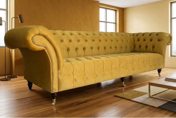 Sofa Sofa Podkładka Chesterfield Włókienniczy Sofy Design Luksusowe Sofy Tkaninowe 4-osobowe Żółte