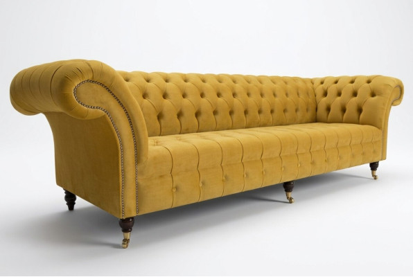 Sofa Sofa Podkładka Chesterfield Włókienniczy Sofy Design Luksusowe Sofy Tkaninowe 4-osobowe Żółte