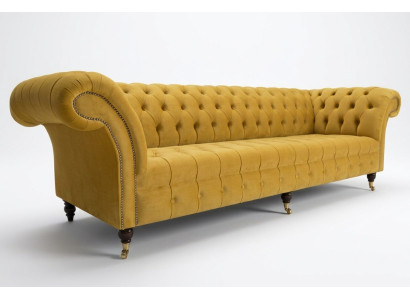 Sofa Sofa Podkładka Chesterfield Włókienniczy Sofy Design Luksusowe Sofy Tkaninowe 4-osobowe Żółte