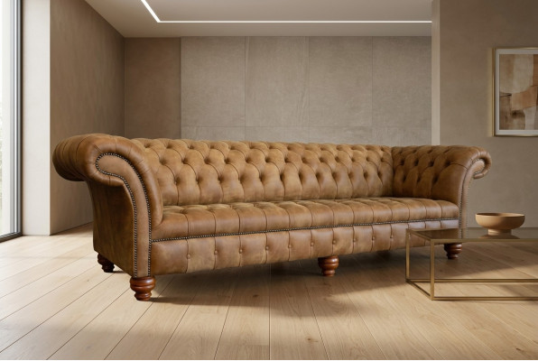 Chesterfield Brown Couch Sofa Podkładka 4 miejsce do siedzenia Kanapy Siedziba Ustawić