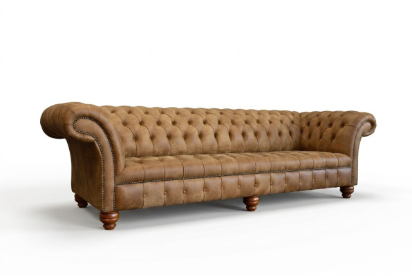 Chesterfield Brown Couch Sofa Podkładka 4 miejsce do siedzenia Kanapy Siedziba Ustawić