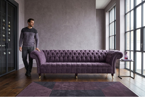 Fioletowy Chesterfield Luxury Couch Sofa Podkładka 4 miejsce siedzące Kanapy Siedziba Ustawić
