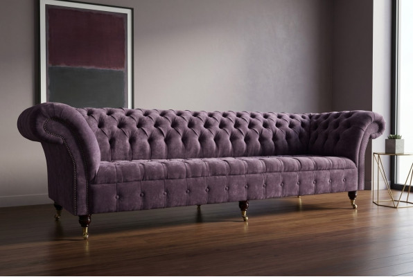 Fioletowy Chesterfield Luxury Couch Sofa Podkładka 4 miejsce siedzące Kanapy Siedziba Ustawić