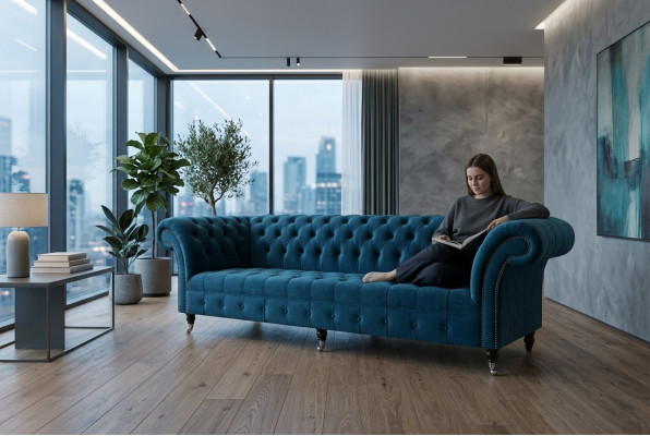 Design Chesterfield Zestaw sofowy 4 miejsce do siedzenia Material Couch Sofa Podkładka Sofy 265cm