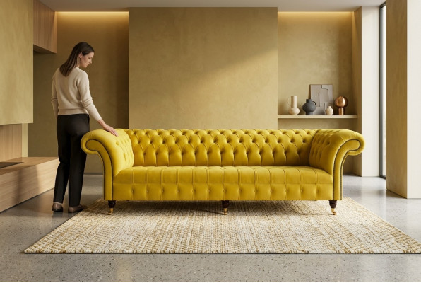 Design Sofa 4 miejsce do siedzenia Podkładka Luxury Classic Włókienniczy Chesterfield Sofas Couch