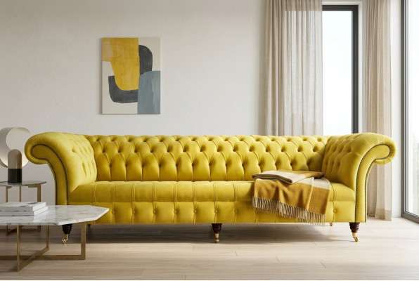 Design Sofa 4 miejsce do siedzenia Podkładka Luxury Classic Włókienniczy Chesterfield Sofas Couch