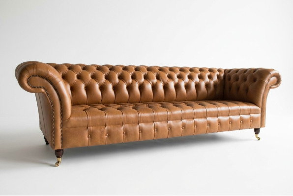 Design Chesterfield Zestaw sofowy 4 miejsce do siedzenia Sofa Skóra Podkładka Brązowa Luksusowa Sofa