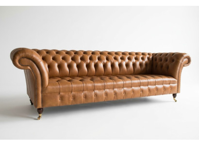Design Chesterfield Zestaw sofowy 4 miejsce do siedzenia Sofa Skóra Podkładka Brązowa Luksusowa Sofa