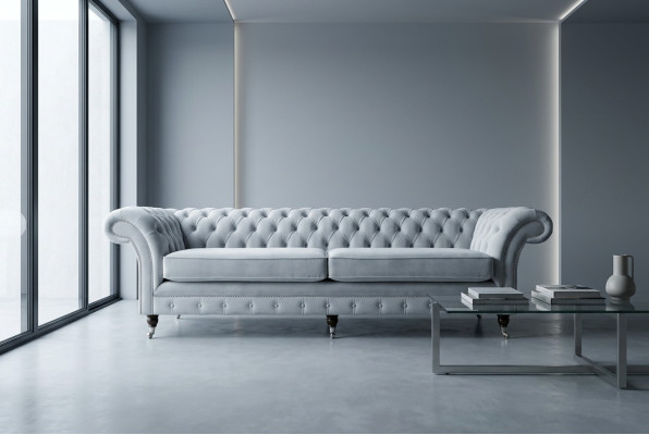 Szary Chesterfield 4 miejsce do siedzenia Podkładka Couch Modern Style Aksamit Włókienniczy Material Sofa