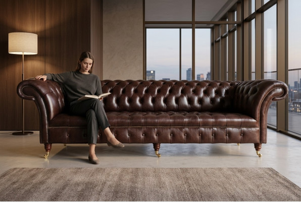 Sofa 4 miejsce do siedzenia Couch design Chesterfield Podkładka Siedziba Ustawić Skóra Włókienniczy Nowość