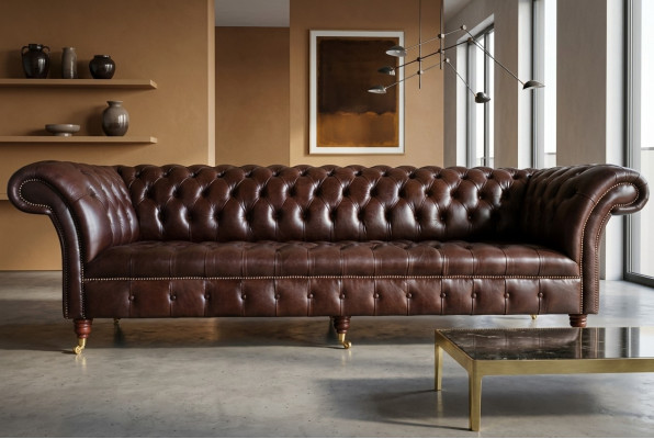 Sofa 4 miejsce do siedzenia Couch design Chesterfield Podkładka Siedziba Ustawić Skóra Włókienniczy Nowość