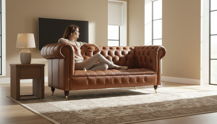 Chesterfield Trzyosobowa Kanapa Tapicerowana Sofa Design Sofas Kanapy Skórzana nowa