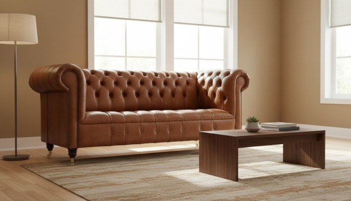 Chesterfield Trzyosobowa Kanapa Tapicerowana Sofa Design Sofas Kanapy Skórzana nowa