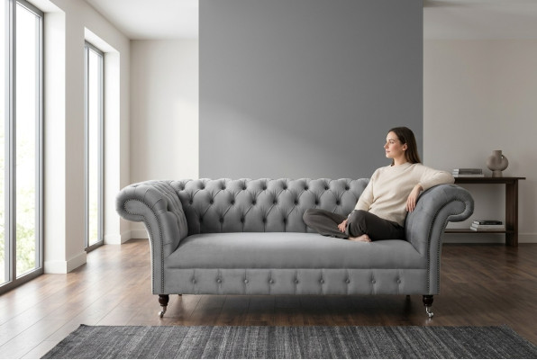 Chesterfield Luksusowa 2-osobowa kanapa tapicerowana z tkaniny, nowa sofaście meble w komplecie